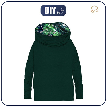 BLUZA DAMSKA (FURIA) NIETOPERZ Z KOMINEM - MELANŻ BUTELKOWA ZIELEŃ / MONSTERA 2.0 - zestaw do uszycia XXXL