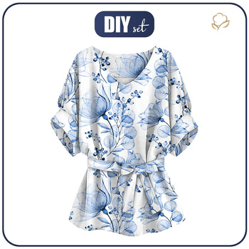 BLUZKA TYPU KIMONO - KWIATY wz. 4 (classic blue) - zestaw do uszycia 