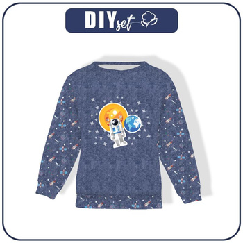 DZIECIĘCA BLUZA (NOE) - ASTRONAUTA (WYPRAWA W KOSMOS) / ACID WASH GRANATOWY - zestaw do uszycia