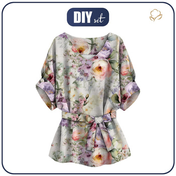 BLUZKA TYPU KIMONO - VINTAGE FLOWERS WZ. 15 - zestaw do uszycia 
