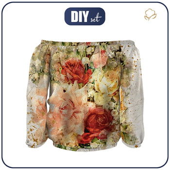 Bluzka hiszpanka (SOFIA) - WATERCOLOR FLOWERS wz. 7 - zestaw do uszycia L