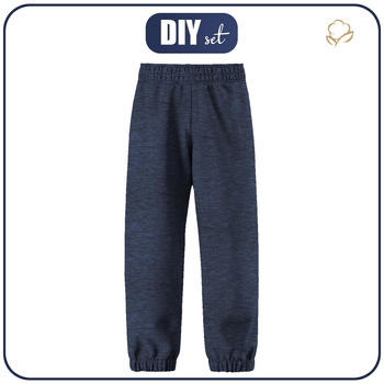 DZIECIĘCE SPODNIE Z SOFTSHELLU (YETI) - MELANŻ NAVY - zestaw do uszycia (134/140)