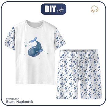 PIŻAMA DZIECIĘCA "ADA" - WIELORYB / bąbelki - Bambus Single Jersey z elastanem (122/128)