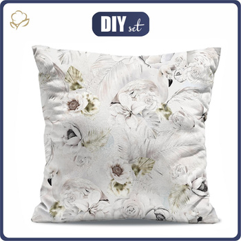 PODUSZKA 45X45 - WHITE FLOWERS WZ. 1 - Panama 220g - zestaw do uszycia