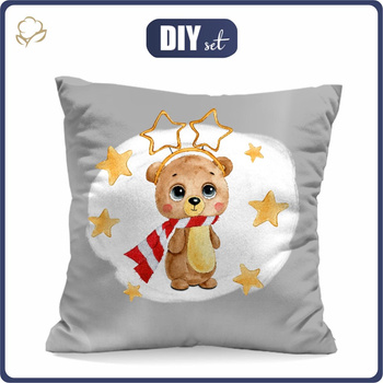PODUSZKA 45X45 - ZIMOWY MIŚ LEO - tkanina bawełniana - panel przód + tył