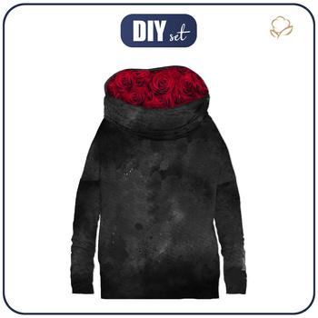 BLUZA DAMSKA (FURIA) NIETOPERZ Z KOMINEM - BLACK SPECKS / RÓŻE  - zestaw do uszycia XL