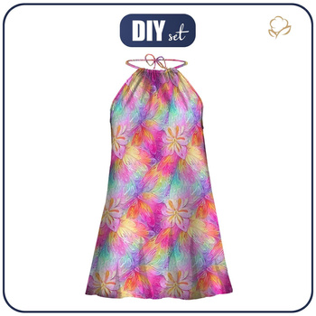 SUKIENKA "DALIA" MINI - TĘCZOWE KWIATY - zestaw do uszycia XXL-XXXL