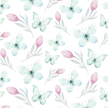 MOTYLE I TULIPANY (AKWARELOWE MOTYLE) - single jersey z elastanem