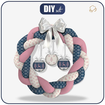 WIANEK ŚWIĄTECZNY -  RENIFERY wz. 3 / granatowy / różowy (NORWESKIE WZORY) - zestaw do uszycia