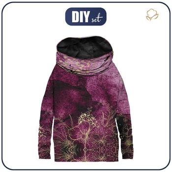 BLUZA DAMSKA (FURIA) NIETOPERZ Z KOMINEM - KWIATY / złoty kontur - dzianina pętelkowa ITY  XXL