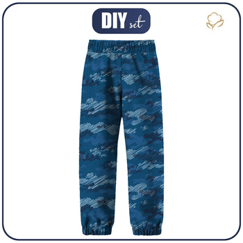 DZIECIĘCE SPODNIE Z SOFTSHELLU (YETI) - MORO - bazgroły / classic blue (122/128)