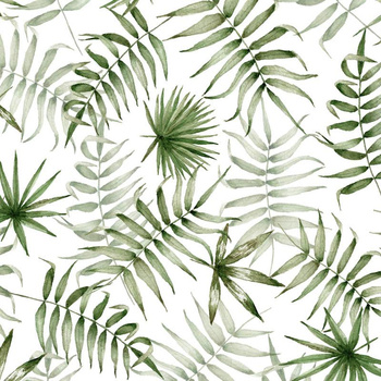 TROPIKALNE LIŚCIE wz. 3 / biały (JUNGLE) - single jersey z elastanem