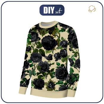 BLUZA DAMSKA (HANA) BASIC - CZARNE RÓŻE - zestaw do uszycia