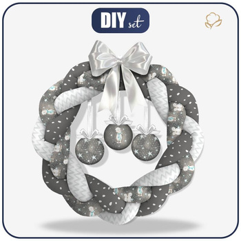 WIANEK ŚWIĄTECZNY -  MISIE I GWIAZDKI / ciemnoszary (MAGICZNY ŚWIĄTECZNY LAS) - zestaw do uszycia