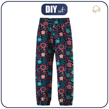 DZIECIĘCE SPODNIE Z SOFTSHELLU (YETI) - FOLKOWE PTAKI / navy (146/152)