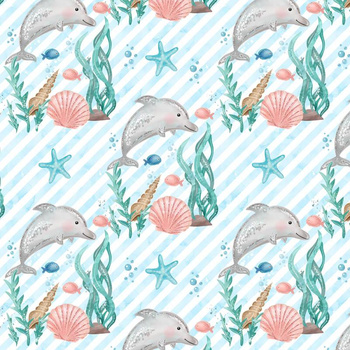 DELFINY / paski (BAJKOWY OCEAN) / aqua - single jersey z elastanem