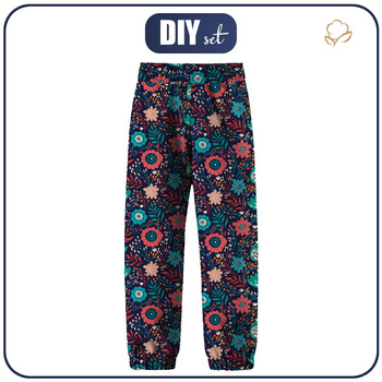 DZIECIĘCE SPODNIE Z SOFTSHELLU (YETI) - FOLKOWE PTAKI / navy (134/140)