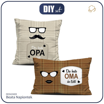 OZDOBNÉ POLŠTÁŘE - Der beste Opa / Die beste Oma der Welt / anglická kostka - béžový
