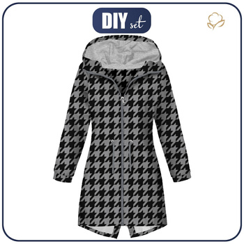 DÁMSKÁ BUNDA PARKA (ANNA) - ČERNÁ KOHOUTÍ STOPA (velká) / šedá - softshell L