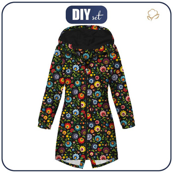 DÁMSKÁ BUNDA PARKA (ANNA) - FOLK ŁOWICKÝ /černá - softshell S