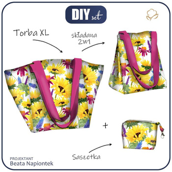 Torba XL z saszetką 2 w 1 - SŁONECZNIKI wz. 4 (KWITNĄCA ŁĄKA) - zestaw do uszycia