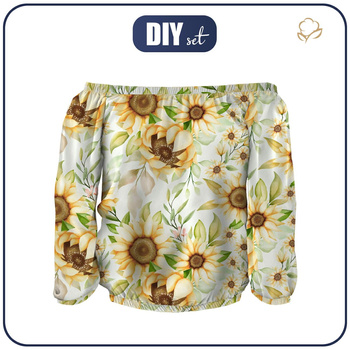 Carmenausschnitt Bluse (SOFIA) - PASTELL-SONNENBLUMEN M. 3 - Nähset XL
