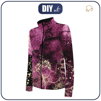 “MAX” KINDER TRAININGSJACKE - BLUMEN / goldener Umriss Ms. 1 / AQUARELL MARMOR - Funktionsstoff (Maschenstoff) (134/140)