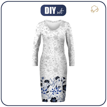 BLEISTIFTKLEID (ALISA) - BLUMEN (Motiv 5 navy) / weiß - Nähset XL