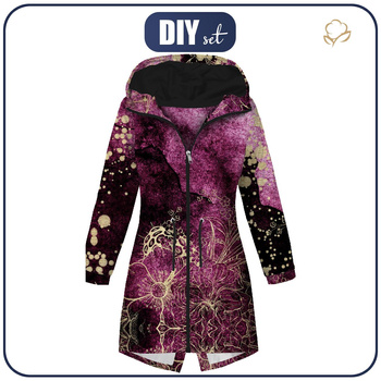 DAMENPARKA (ANNA) - BLUMEN / goldener Umriss Ms. 1 / AQUARELL MARMOR - Softshell XXL