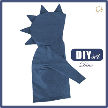 KINDER HOODIE DINO (PARIS) - MELANGE PULVERBLAU - Nähset (110/116)