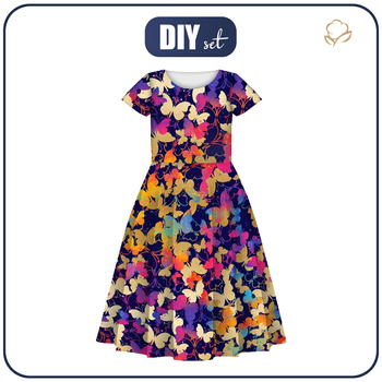 KINDER KLEID "MIA" - SCHMETTERLINGE / bunt - Nähset (98/104)