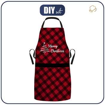Weihnachtsschürze - MERRY CHRISTMAS / VICHY KARO SCHWARZ / rot