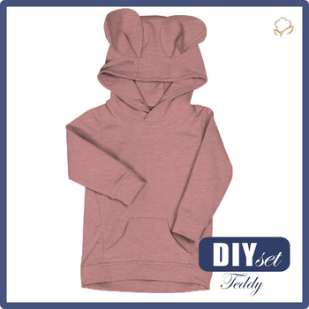 KINDER HOODIE TEDDY (PARIS) - MELANGE ROSENQUARZ - Nähset (122/128)