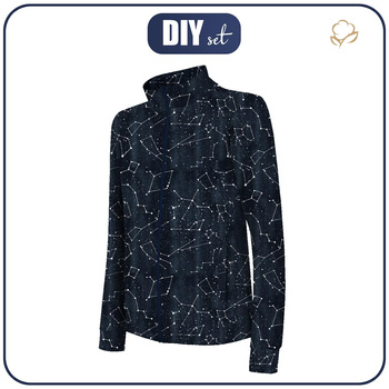“MAX” KINDER TRAININGSJACKE - KONSTELLATIONEN M.2 (GALAKTISCHE TIERE) / navy - Maschenware mit kurzem Flor