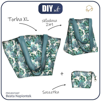 XL Tasche mit Utensilientasche 2 in 1 - MONSTERA Ms. 4 / weiß - Nähset