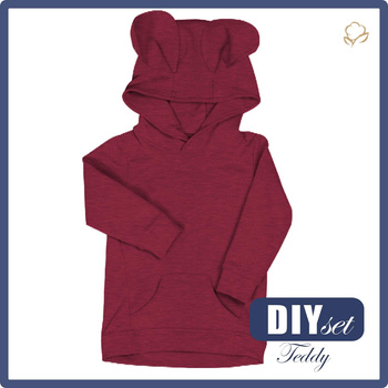 KINDER HOODIE TEDDY (PARIS) - MELANGE VIVA MAGENTA - Nähset (110/116)