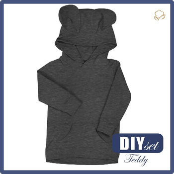 KINDER HOODIE TEDDY (PARIS) - MELANGE GRAPHIT - Nähset (122/128)
