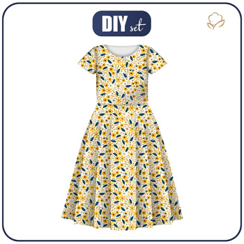 KINDER KLEID "MIA" - BLÜMCHEN M. 2 / weiß - Nähset (110/116)