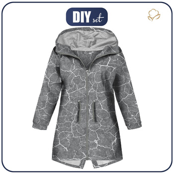 KINDERPARKA (ARIEL) - VERBRANNTE ERDE (weiß) / ACID WASH (grau) - Softshell (158/164)