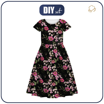 KINDER KLEID "MIA" - ROSA BLUMEN M. 2 - Nähset (86/92)