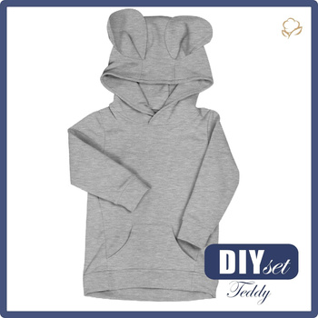 KINDER HOODIE TEDDY (PARIS) - MELANGE HELLGRAU - Nähset (122/128)