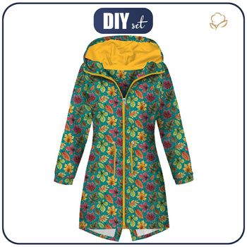 DAMENPARKA (ANNA) - BUNTE BLÄTTER MIX / smaragd (GLITTER HERBST) - Softshell XXL