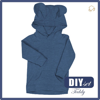 KINDER HOODIE TEDDY (PARIS) - MELANGE PULVERBLAU - Nähset (86/92)