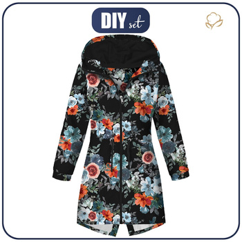 DAMENPARKA (ANNA) - AQUARELL BLUMEN Ms. 2 / schwarz - Nähset L
