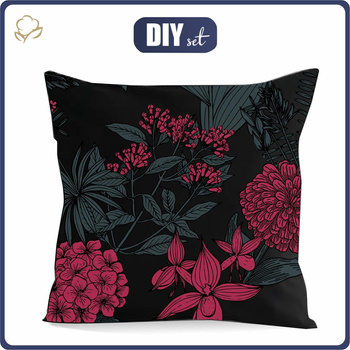 KISSEN 45x45 - BLUMEN / viva magenta - Velours - Vorderseite + Rückseite
