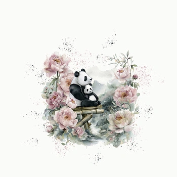 PANDA FAMILY - PANEL (60cm x 50cm)