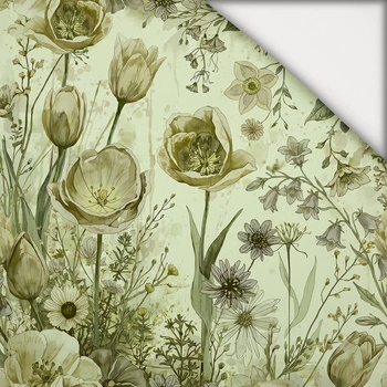 PASTEL FLOWERS WZ. 30 / lime cream - leichte Maschenware angeraut