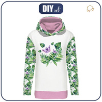 LANGES DAMEN HOODIE (MEGI) - MINI BLÄTTER UND INSEKTEN MS.4 (TROPISCHE NATUR) / weiß - Sommersweat