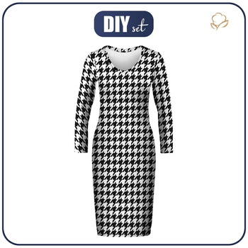 PENCIL DRESS (ALISA) - BLACK HOUNDSTOOTH / WHITE - sewing set M