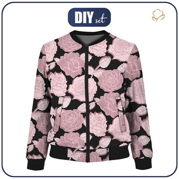 WOMEN’S BOMBER JACKET (KAMA) - PINK ROSES PAT. 5 / black - sewing set XL